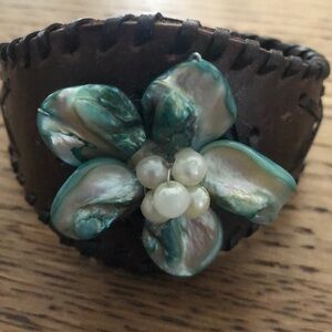 Leather Whipstitched moldable Flower Bracelet